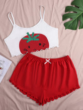 Conjunto de pijama con estampado de dibujos animados ribete en forma de lechuga